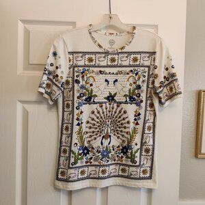 Tory Burch Kerry Peacock Meadows Printed T Shirt SZ XS